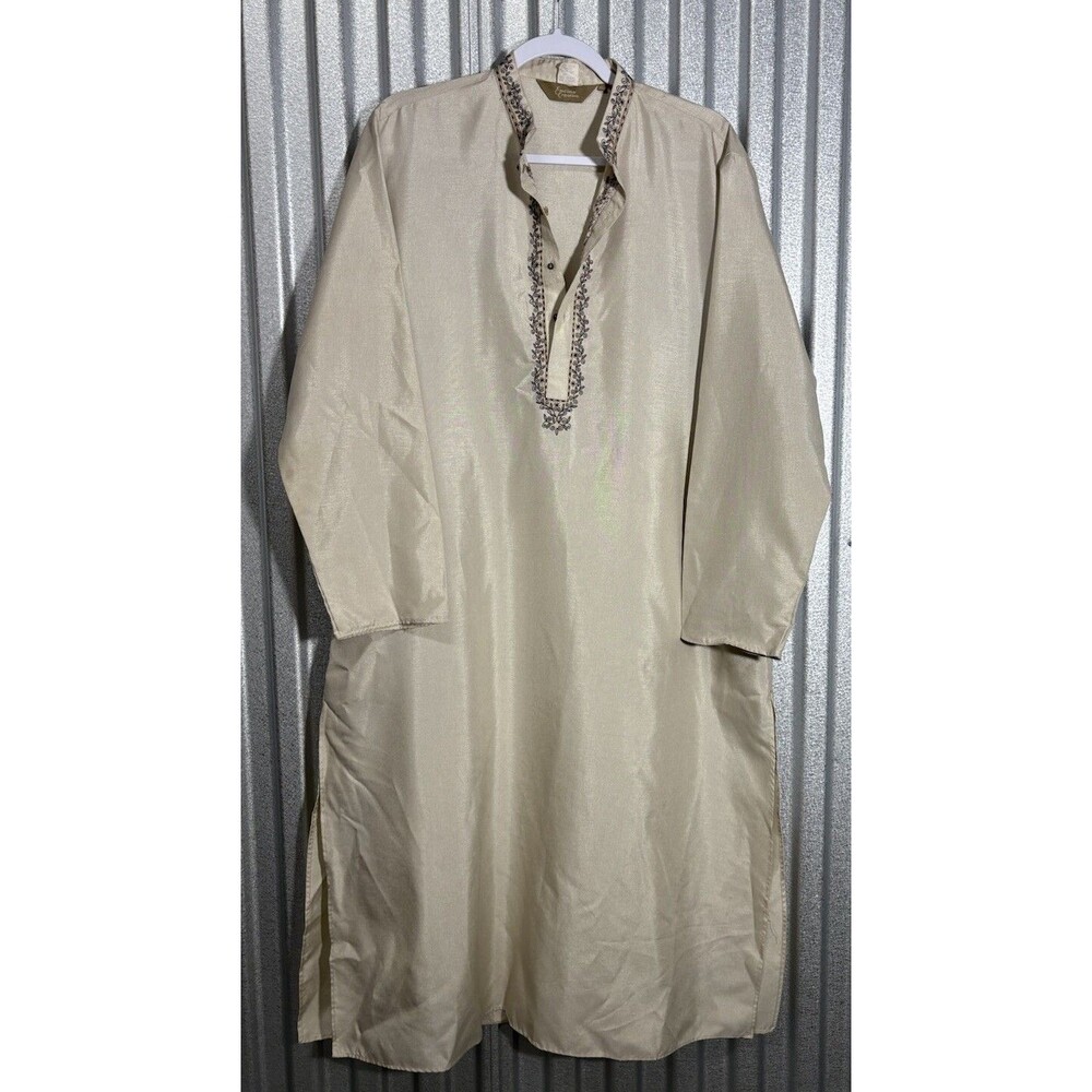 Encino Creation Men’s Kurta Pajama Set Beige Embroidered Traditional Size L